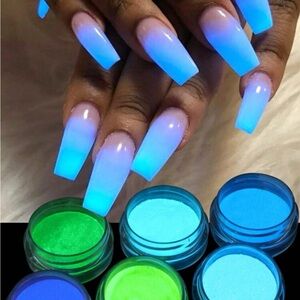 6 Box Glow In The Dark Nail Powder Luminous Chrome Pigment Dust Phosphor